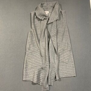 Le Moda Vest Women Gray Ribbed Open Front Drape Neck Pockets Fleece Layering